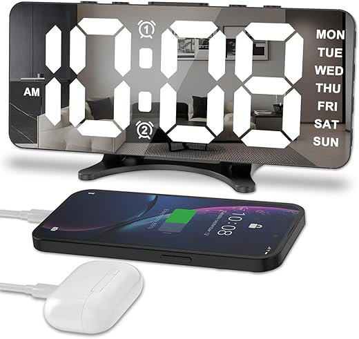 Digital Alarm Clocks for Bedrooms, Alarm Clock for Heavy Sleepers, Dual Alarms, USB Charging Port, Adjustable Volume and Brightness, Automatic Dimming, Living Room Decor, Super Loud