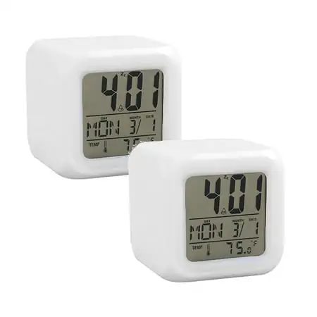 Digital Alarm Night Glowing Cube 7 Colors Clock LED Change LCD For Bedroom Child