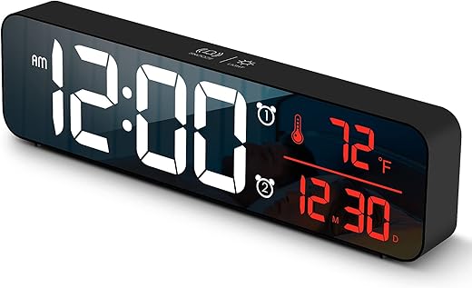 Digital Clock, Clock for Bedroom, Clocks for Living Room Decor, Desk Table Clock, Alarm Clock Large Display with Date Week Temperature, Automatic Brightness Dimmer, Smart Cool Modern (Red)