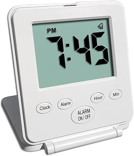 Digital Travel Alarm Clock - No Bells, No Whistles, Simple Basic Operation, Loud Alarm, Snooze, Small and Light, ON/Off Switch, 2 AAA Battery Powered, White