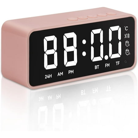 Digital Travel Alarm Clock with Personalized Music Ringtone for Bathroom,Classroom,2 Alarms,LED Clock with Temperature for Bedrooms Heavy Sleepers Kids Travel Compact Clock (Pink)