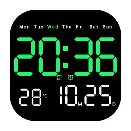 Digital Wall Clocks Temperature Date Week Dispaly Electronic Table Clock 12/24H Wall-Mounted LED Alarm Clock Remote,E