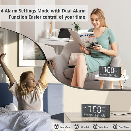 Digital Wooden Alarm Clock With Dual Alarm,Weekday/Weekend Mode,Adjustable Volume,H[324]