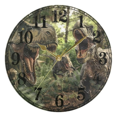 Dinosaurs in The Forests Silent Wall Clock 10 Non-Ticking Battery Clock