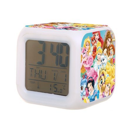 Dis-ney Princess Digital Alarm Thermometer Night Glow Cube 7 Color Clock LED Changing LCD Display Suitable for Bedroom Children