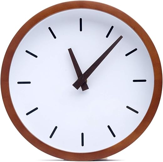 Driini Modern Mid Century Wood Analog Wall Clock (12") - Battery Operated with Silent Sweep Movement - Small Decorative Wooden Clocks for Bedrooms, Bathroom, Kitchen, Living Room, or Office