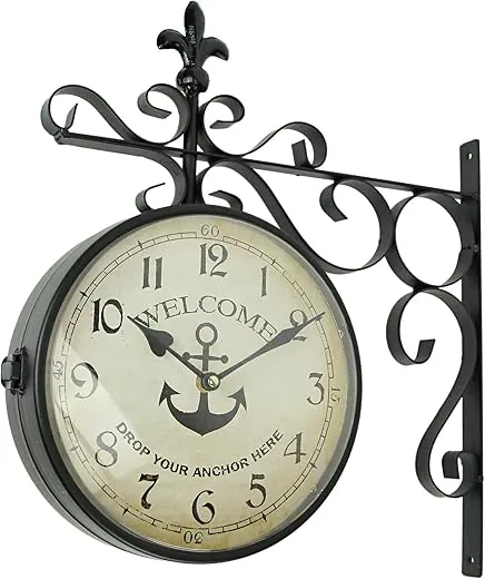 Drop Your Anchor Retro Double Sided Hanging Wall Clock Vintage Nautical Home Decor, Multicolored, 16 Inch