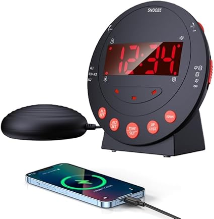 Dual Extra Loud Alarm Clock with Bed Shaker, Heavy Sleepers, Vibrating Sonic Boom Alarm Clock for Heavy Sleepers or Hearing Impaired, Wake with a Shake