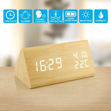 Eco-Friendly LED Alarm Clock Voice Control, Battery Backup