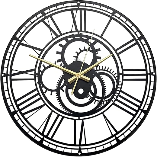 Ecqizer Steampunk Gear Clock with Matte Paint, Metal Industrial Wall Clock 13.5x13.5 Inch, Unique Wall Clocks for Living Room Decor, Steam Punk Decor for Home