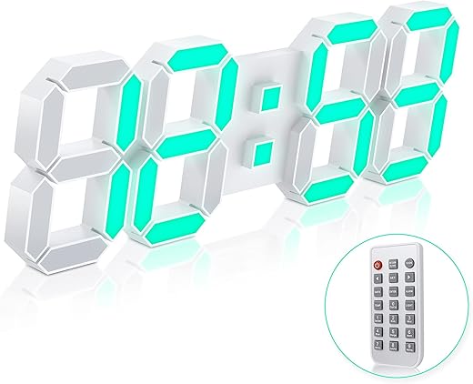 EDUP HOME 3D LED Wall Clock 7 Colors 15" with Remote Control,Digital Alarm Clock Adjustable Brightness Timer 12/24 Hr Time/Date/Temperature for Bedroom/Living Room/Office