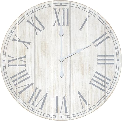 Elegant Designs HG2003-WWH Wood Plank 23 Large Coastal Rustic Wall Clock, White Wash