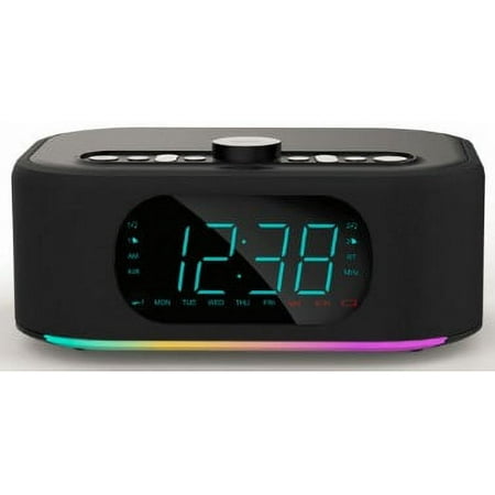 Emerson SmartSet Dual Alarm Clock Radio, 10W Bluetooth Speaker, 15W Wireless Charging, 7-Mode Rhythmic Color Changing LED Lights, CKSW7708M