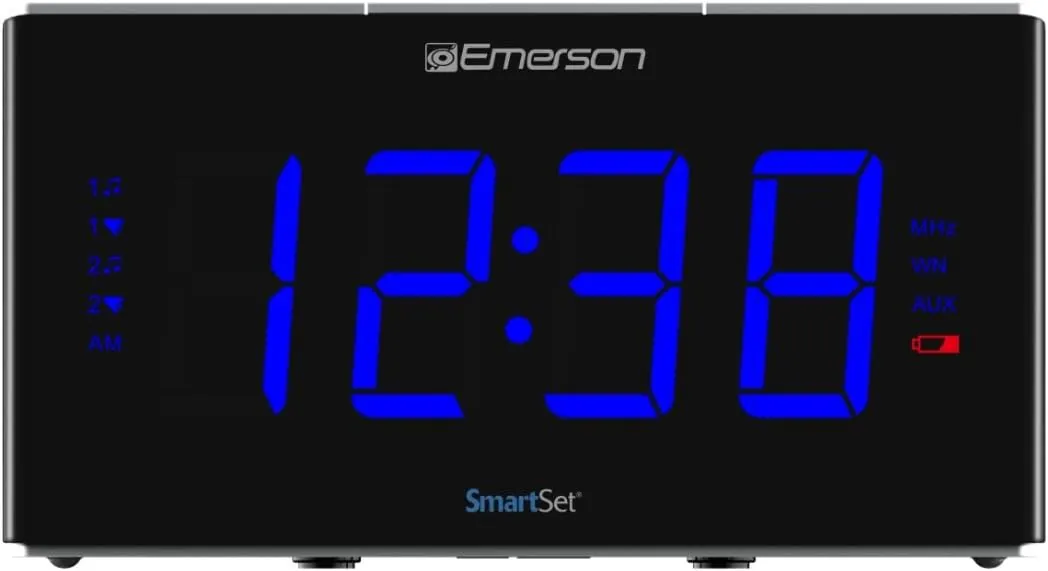 Emerson Smartset Sound Therapy Alarm Clock Radio with White Noise/Nature Sounds 1.8 LED Display Black/Blue, ER100105