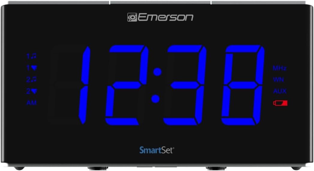 Emerson Smartset Sound Therapy Alarm Clock Radio with White Noise/Nature Sounds 1.8" LED Display Black/Blue, ER100105