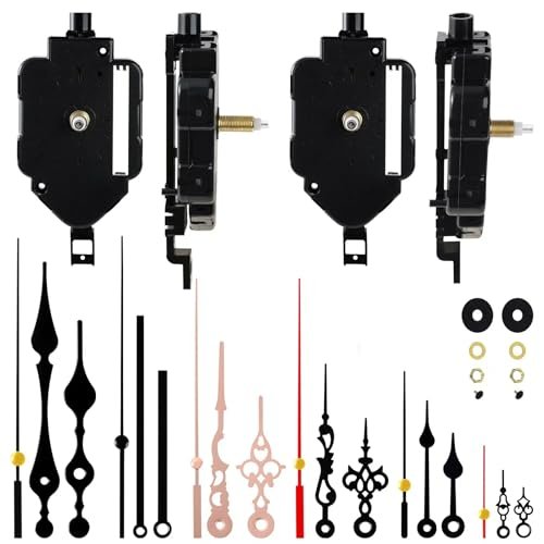 EMOON 2 Pack Pendulum Clock Mechanism Replacement Kit Quartz Clock Movement with 6 Pairs of Clock Hands for DIY Clock Repair (Total Shaft Length 7/8 in and 5/8 in)