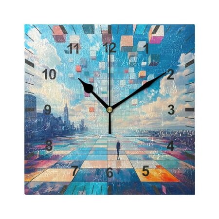 Endless Square Wall Clock Battery Operated Silent Non-Ticking Bedroom Office Kitchen Home School Decor 7.8(Black)