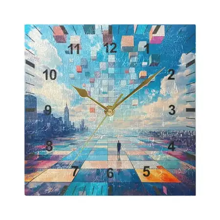 Endless Square Wall Clock Battery Operated Silent Non-Ticking Bedroom Office Kitchen Home School Decor 7.8(Gold)