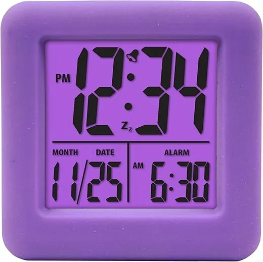 Equity 70912 Digital Purple Silicone Cube Alarm Clock with On-Demand Backlight