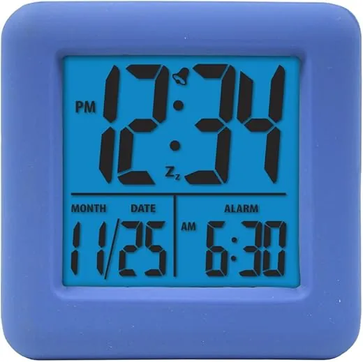 Equity 70913 Digital Blue Silicone Cube Alarm Clock with On-Demand Backlight