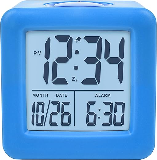 Equity 73005 Blue Soft Cube LCD Alarm Clock with Smart Light