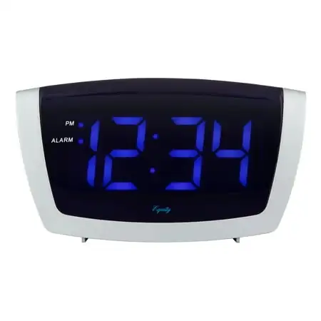 Equity 75904 Silver/Blue Large LED Alarm Clock with USB