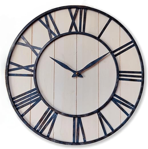 Evursua 20 Inch Large Metal&Wood Wall Clocks Modern Rustic Blend Farmhouse Clocks Distressed Real Wood Handmade Clock for Living Room Decor Home Wall Hanging Accessories Oversized