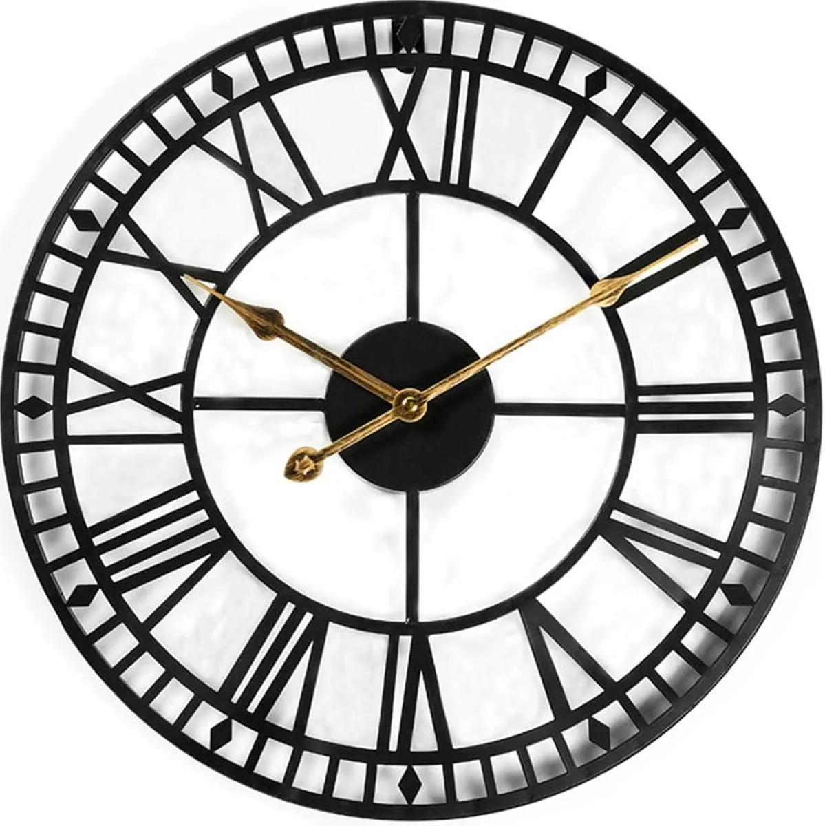 Evursua 24 Inch Large Metal Wall Clock Industrial Wall Art Decor Clocks,Silent Battery Operated,Solid Iron Skeleton,Big Roman Numerals,Antique Style