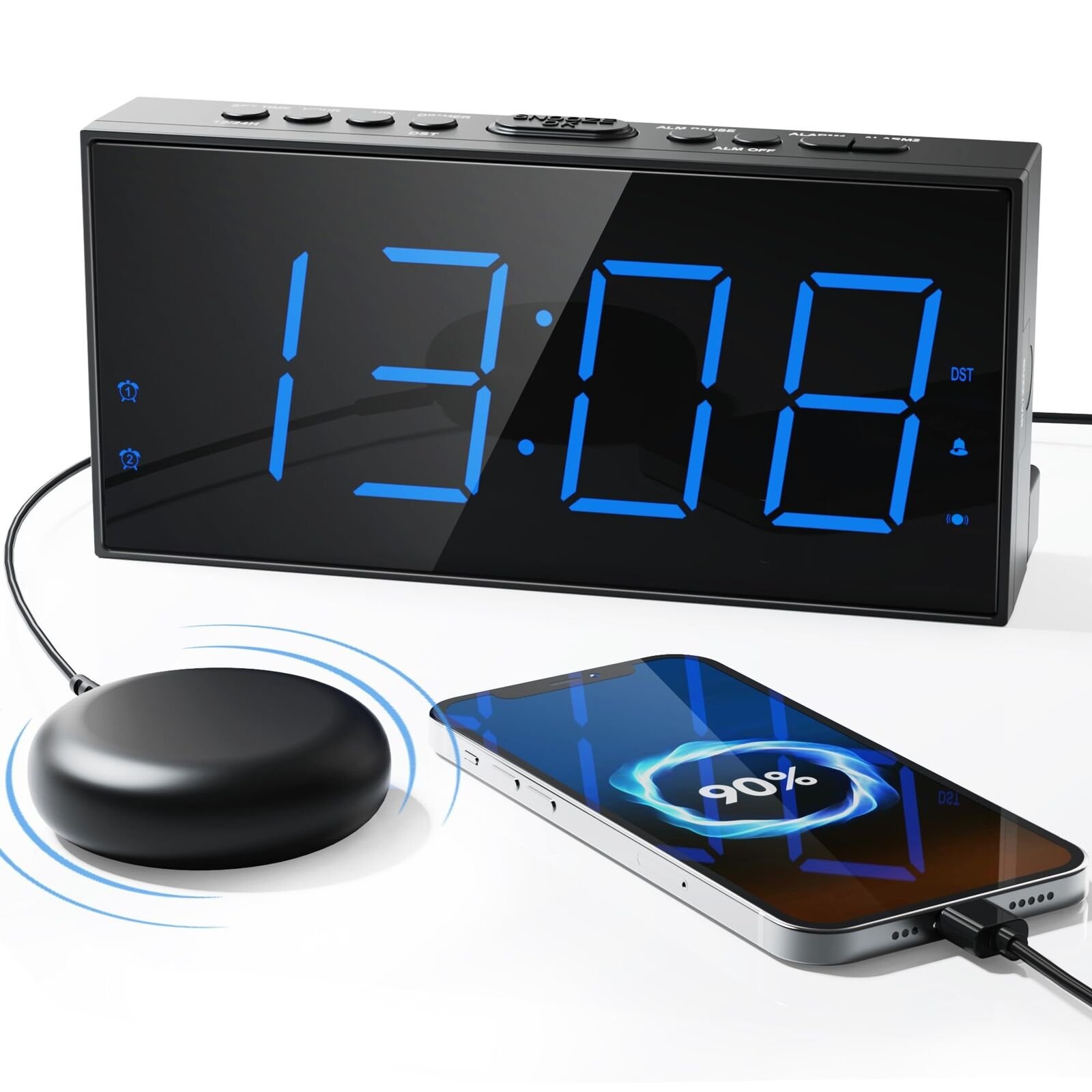 Extra Loud Alarm Clock Bed Shaker for Heavy Sleepers Hearing Impaired Deaf T...