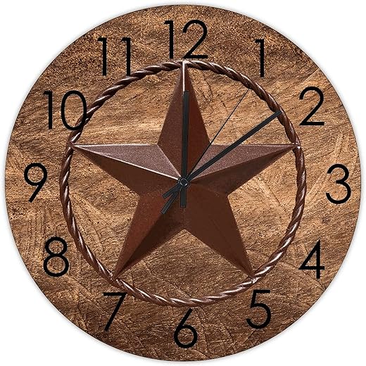 Farmhouse Wall Clock Texas Star Silent Battery Operated Wall Hanging Clock Old Fashioned Western Country Wall Decoration for Bedroom Living Room Patio Indoor Outdoor Cottage 15x15