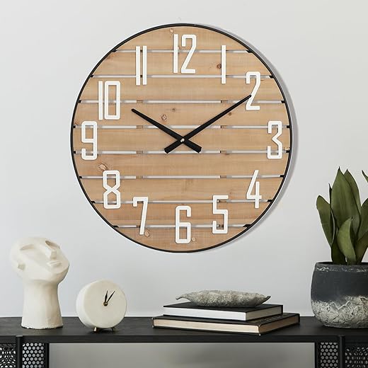 Farmhouse Wood Wall Clock Silent Non-Ticking, 24 Inch Round Analog Clock Decorative for Bedroom, Living Room, Kitchen, Entryway