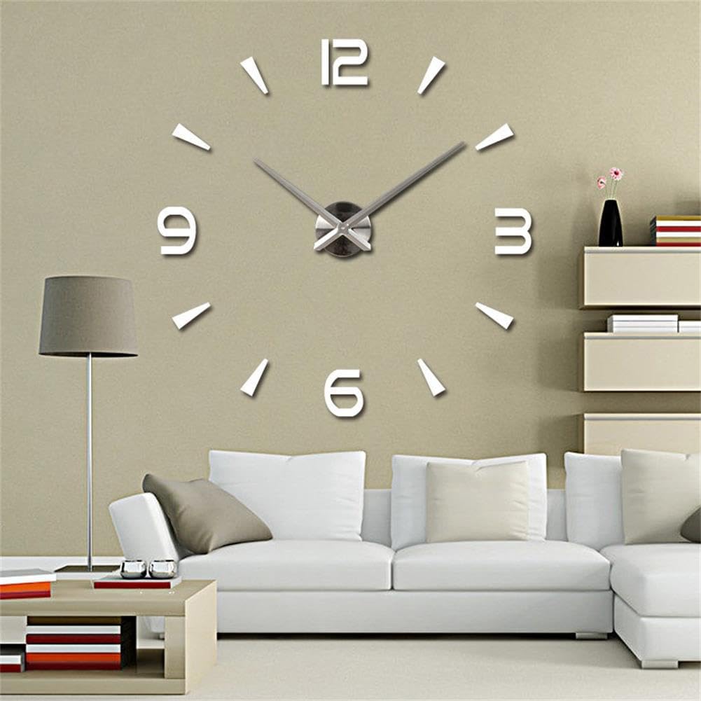 FASHION in THE CITY 3D DIY Wall Clock Creative Design Mirror Surface Wall Decorative Sticker Clocks (Silver)