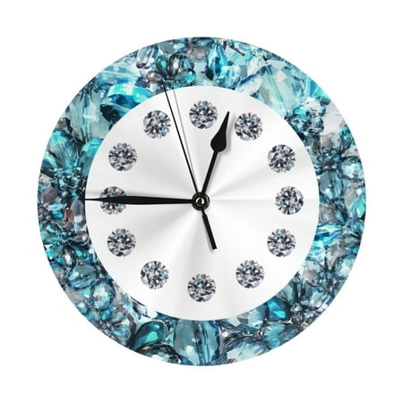 Faux Glitzy Jewel Bling Wall Clock - 10 Inch Silent Non-Ticking Wall Clocks -Country Retro Rustic Style Decorative For Living Room Kitchen Home Bathroom Bedroom