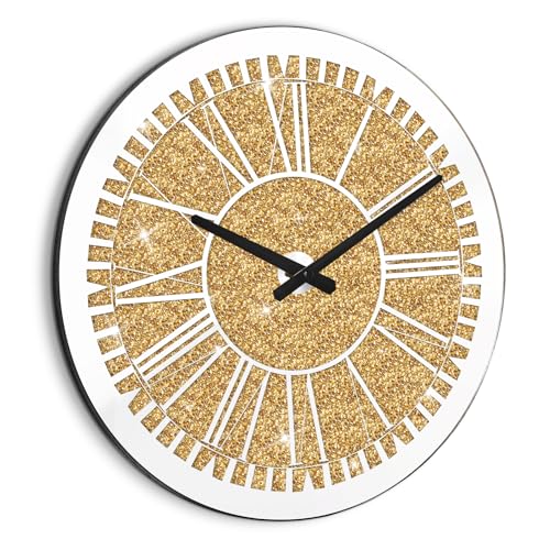 FEUFOAM Large Wall Clocks for Living Room Decor Diamond Crushed Crystal Glass Round Wall Clock Sparkle Twinkle Bling Gold Diamond Decorative for Bedroom Kitchen and Small Space