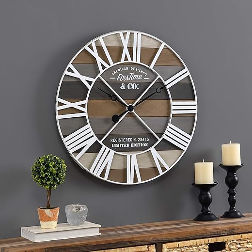 FirsTime & Co.® Gray Maritime Farmhouse Planks Clock, American Crafted, Gray, 24 x 2 x 24 ,