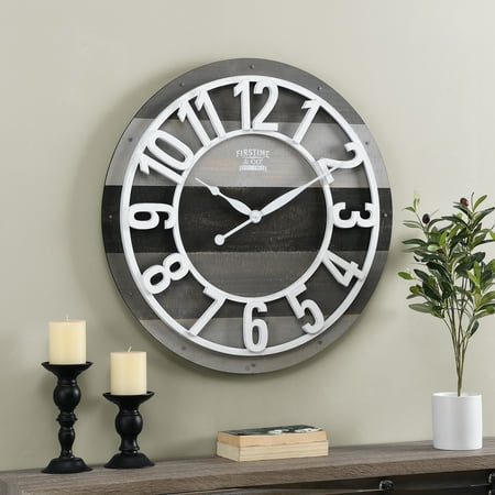 FirsTime & Co. White And Gray Shabby Planks Wall Clock, Farmhouse, Analog, 27 x 1.75 x 27 in