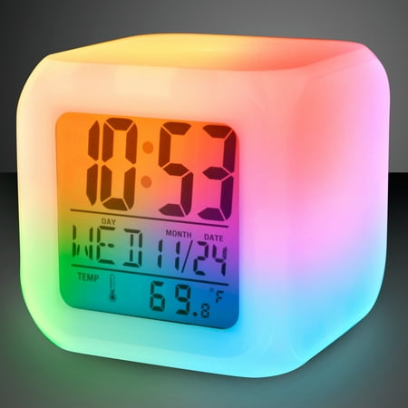 Flashing Blinky Lights Color Change LED Digital Alarm Clock, Displays Time, Date & Temperature