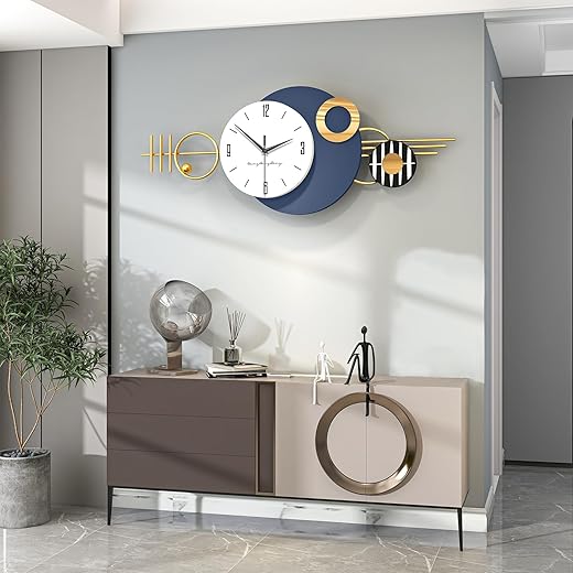 FLEBLE Extra Large Wall Clock for Living Room Decor Modern Decorative Art Clock Silent Non Ticking Quartz Battery Powered Metal Wall Decor Clock for Bedroom Kitchen Office Indoor 16x39 inches