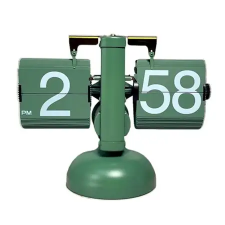 Flip Desk Clock (Avocado Green), Retro Vintage Design Auto Flip Desk/Table Clock Large Number Battery Powered Internal Gear Operated Home Décor Ideal for Home Office School Hotel Café