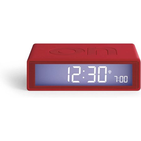 Flip+ Digital Alarm Clock for bedrooms, Reversible On/Off Faces with Snooze Function, LCD Display & Touch Sensor Light, Battery Operated, Rubber - Red