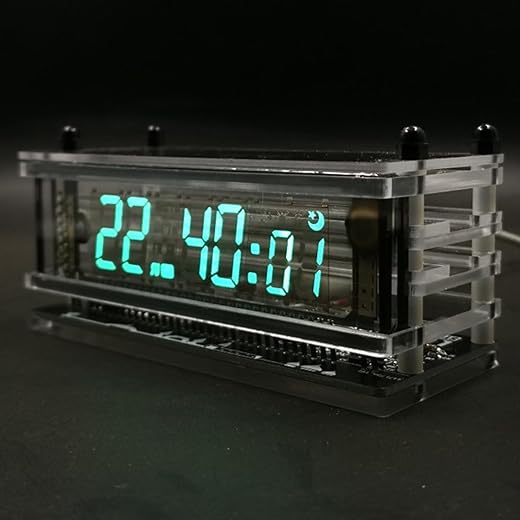 Fluorescent Display Clock, VFD Screen Display Digital, 12/24 Hours LED Transparent Vacuum Fluorescent Clock with Alarm Mode for Desktop Decorating