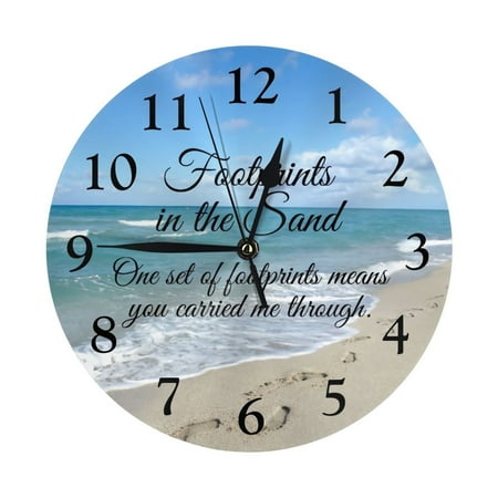 Footprints In The Sand Inspirational Christian Wall Clock - 10 Inch Silent Non-Ticking Wall Clocks -Country Retro Rustic Style Decorative For Living Room Kitchen Home Bathroom Bedroom