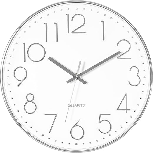 Foxtop 14 Inch Wall Clock, Large Silent Non-Ticking Silver Wall Clock Battery Operated Round Quartz Modern Wall Clock Decorative for Living Room Bedroom Kitchen Home Office