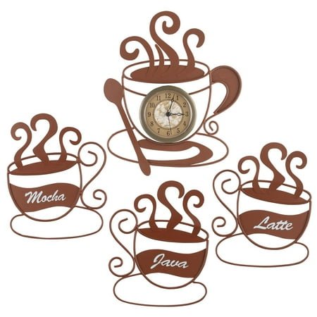 Fox Valley Traders 7 Quartz Coffee Cup Wall Clock Set with Sawtooth Hangers