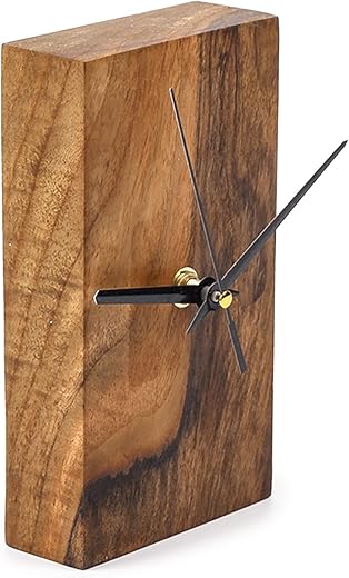 Frenask Solid Chestnut Wood Table/Shelf Clock – 1.6 x 4 x 6.7 Inches Handcrafted Unique Silent Non-Ticking Clock from Solid Wood – Premium Natural Wood Design for Home or Office