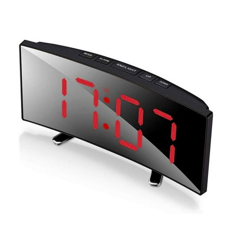 Fyeme Led Electronic Digital Clock, Digital Alarm Clock with Large Display, Curved Clock, Large Number Table Clock for Kids and Adults, Compact Desk Shelf Clocks for Bedroom Office Desk