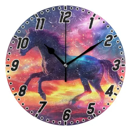 Galloping Horse in Sky Wall Clock 9.8 inch Battery Operated Clocks Non-Ticking Silent for Bedroom Office Kitchen Living Room