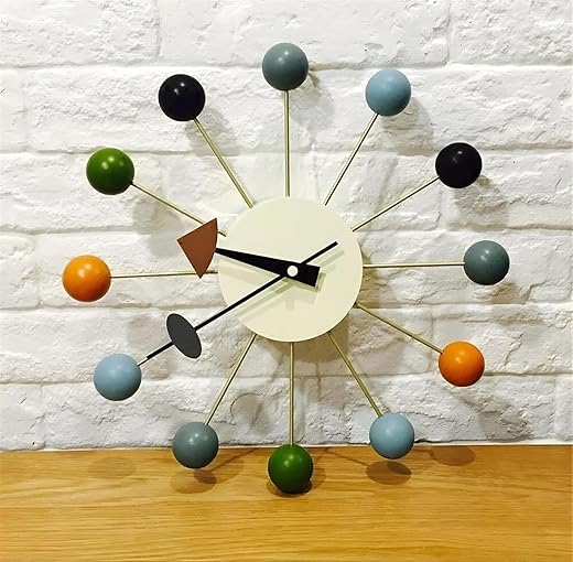 George Nelson Ball Clock - Mid-Century Modern Atomic Starburst Multi-Colored Wall Clock, Medium, AT-00011