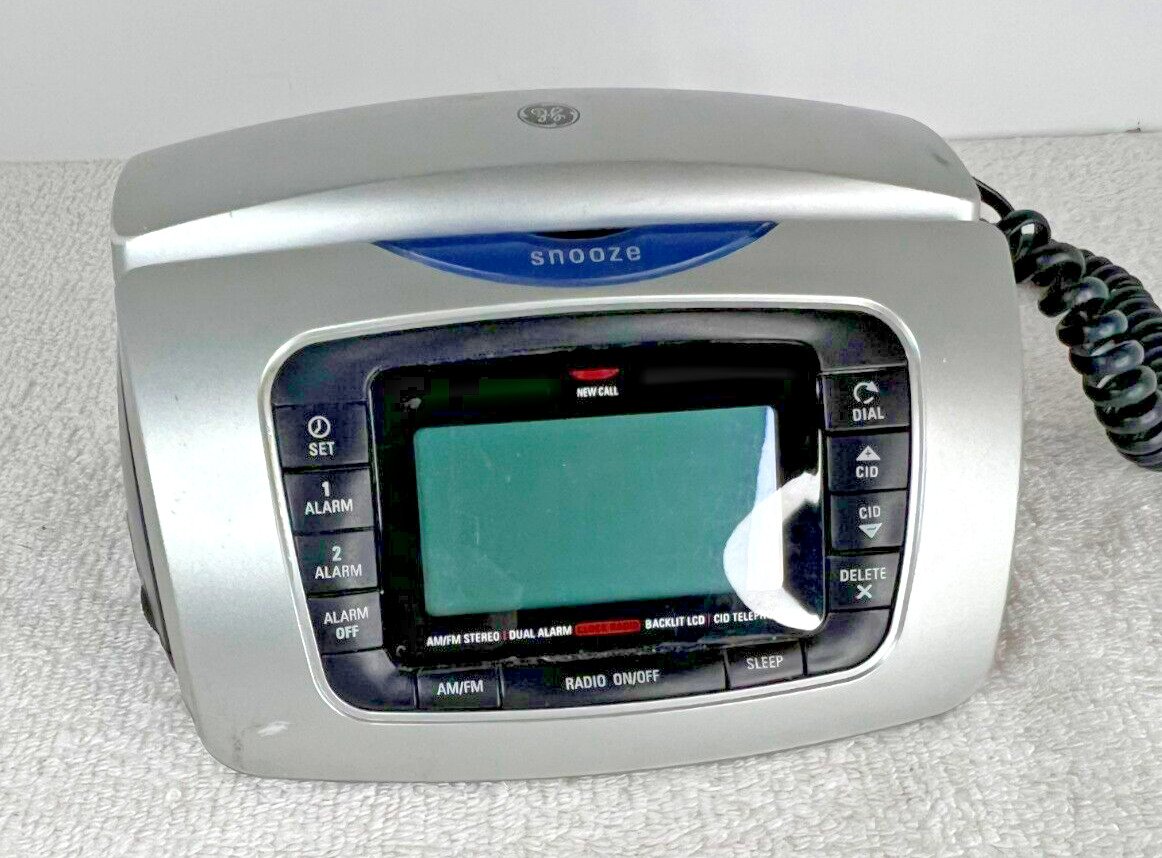 GE Thompson29297GE3-A Corded Bedroom Phone Clock AM/FM Radio Caller ID 2 Alarms
