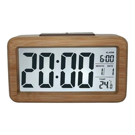 GILIGEGE Reduced Clearance Multi Functional Digital Alarm Clock Table Clock with Calendar and Snooze Feature Wooden Design